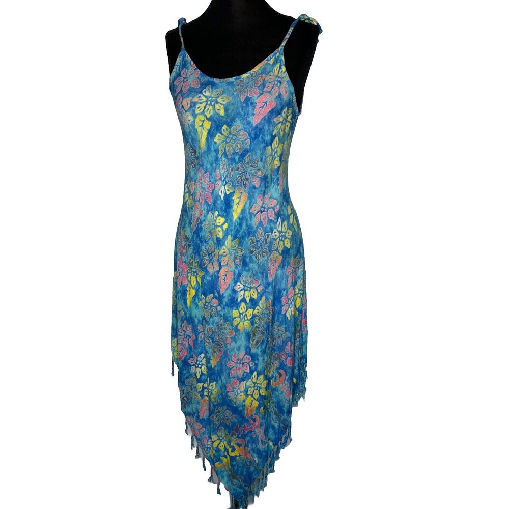Vintage Tropical Vibrations Indonesian Midi Dress Large Handmade Bright Boho EUC